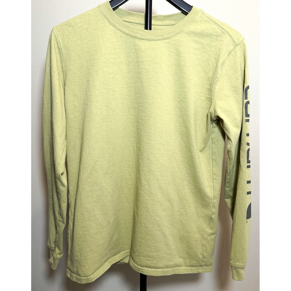 Carhartt Women's S (4-6) Loose Fit Long Sleeve Logo Knit T-Shirt Green Excellent